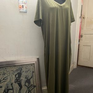 HBEYYTO Short Sleeve Army Green Long Dress